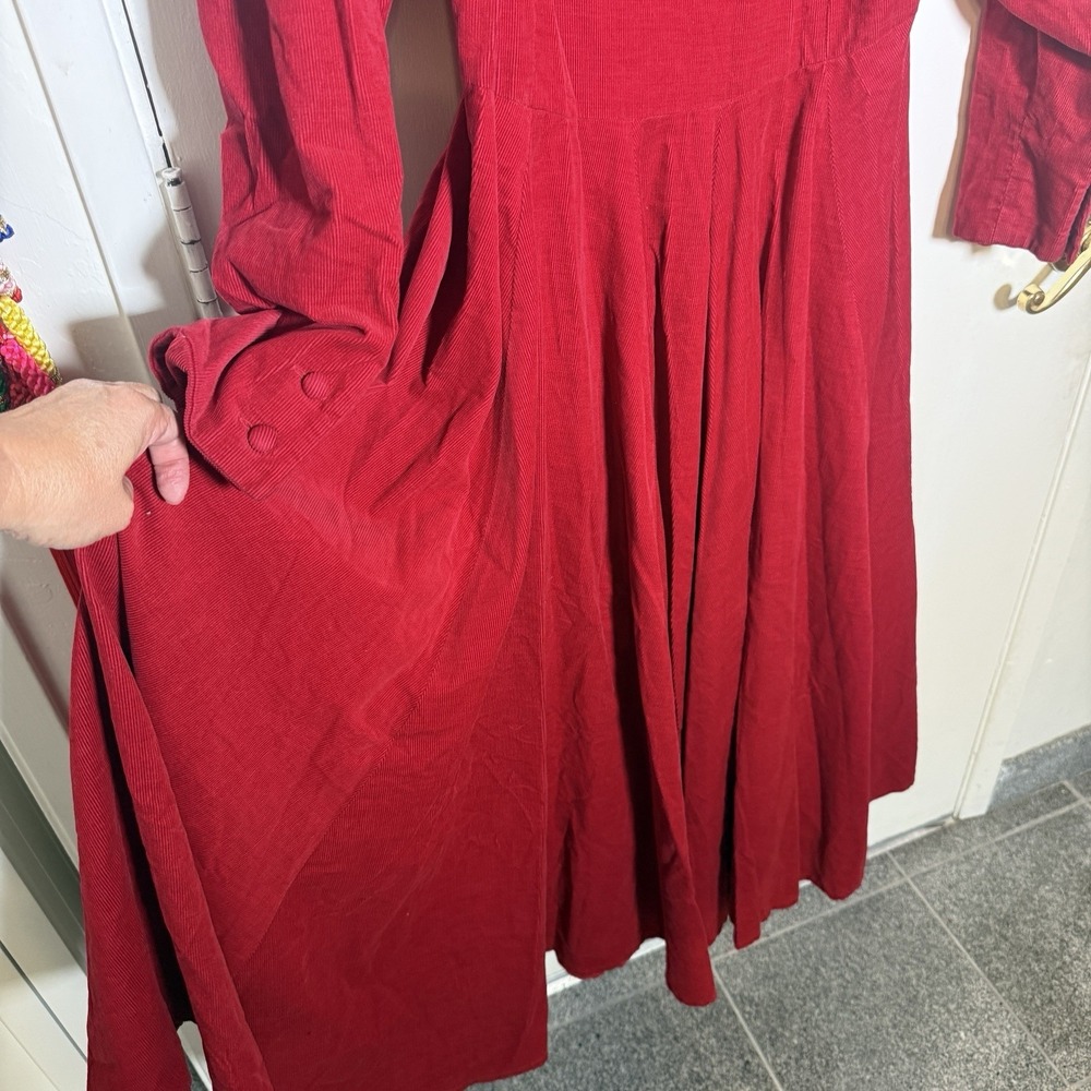 J. Peterman Co Red Corduroy Retro 40's Style Fit Flare Maxi Dress 14 - Picture 11 of 11